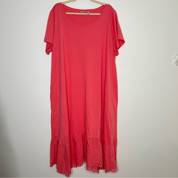 LOGO by Lori Goldstein Dresses & Skirts - Logo Lori Goldstein T Shirt Dress Eyelet Tiered Hem Coral Dress Size 2X